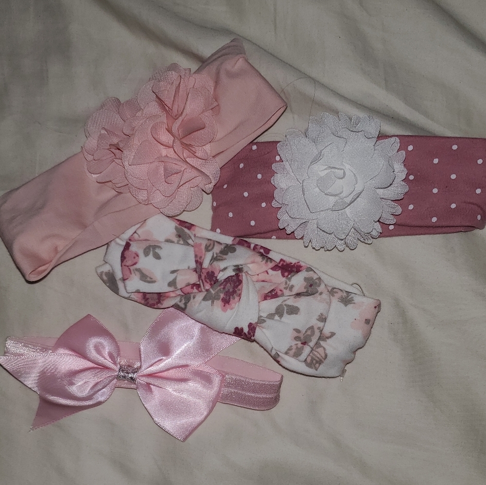 4 baby girl headbands bows